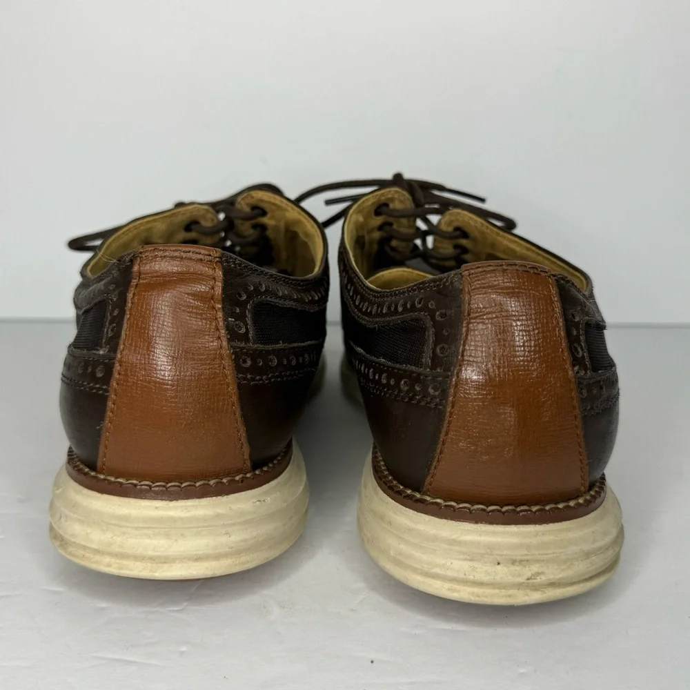 Cole Haan Grand O’s Brown Leather And Fabric Wingtip Oxfords ‎ Men’s Size 11.5 M